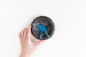 くぼみ台皿 4寸 青黒 C