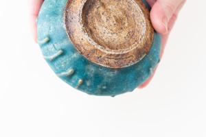 くぼみ台皿 4寸 青 A