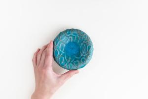 くぼみ台皿 4寸 青 A