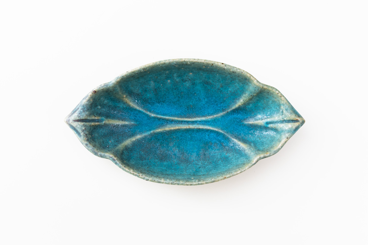 蓮楕円鉢 青