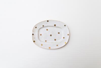 粉引金彩 オーバルリム皿 広 ドット