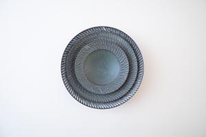 しのぎリム皿 中 緑