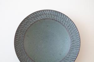 しのぎリム皿 中 緑