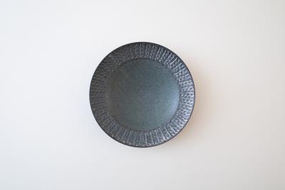 縄目しのぎリム皿 中 緑