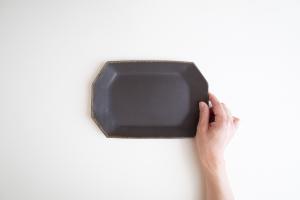 錆釉八角プレート小
