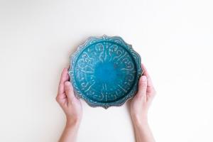 稜花鉢 イッチン 青