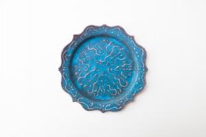 8トンガリ リム皿 L イッチン 青A