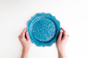 8トンガリ リム皿 L イッチン 青B