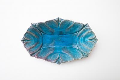 ハート鉢 長方 L 青