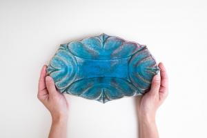 ハート鉢 長方 L 青