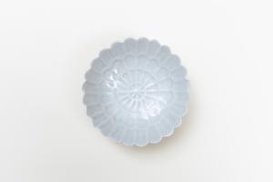 灰青釉 菊 五寸鉢