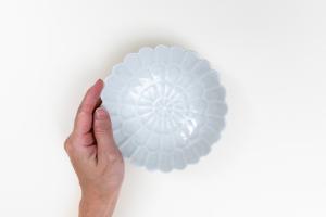 灰青釉 菊 五寸鉢