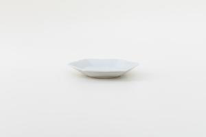 灰青釉 花七宝 六角豆皿