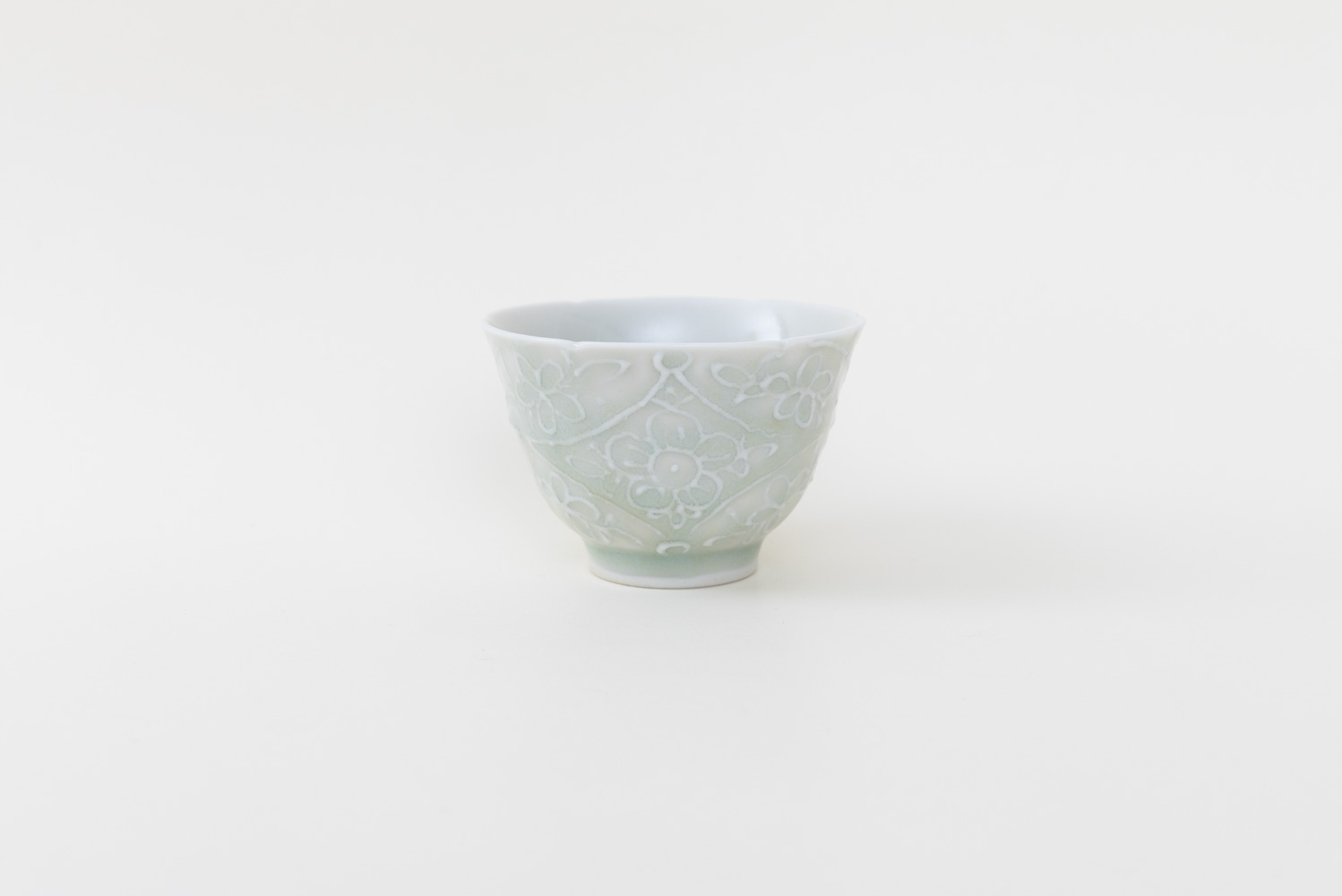 灰青釉 花七宝 杯