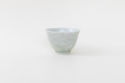 灰青釉 花七宝 杯