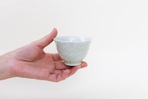 灰青釉 花七宝 杯