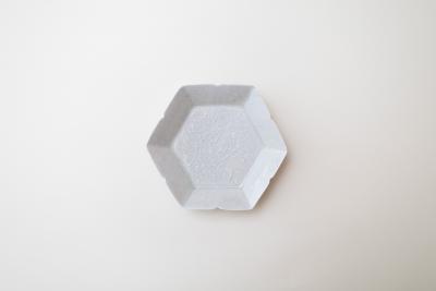 灰青釉 花七宝 五寸皿