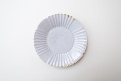 灰青釉 輪花 七寸皿