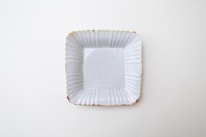 灰青釉 輪花 角皿