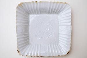 灰青釉 輪花 角皿