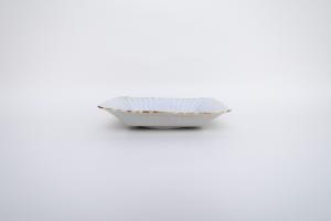 灰青釉 輪花 角皿