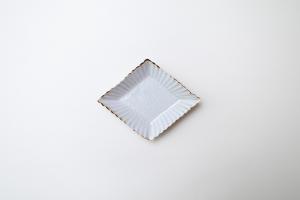 灰青釉 輪花 菱形皿