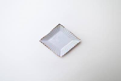 灰青釉 輪花 菱形皿