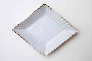 灰青釉 輪花 菱形皿