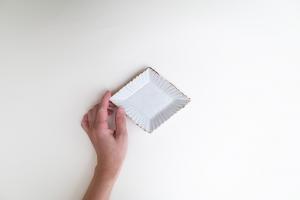 灰青釉 輪花 菱形皿