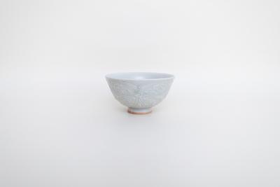 灰青釉 花七宝 飯碗