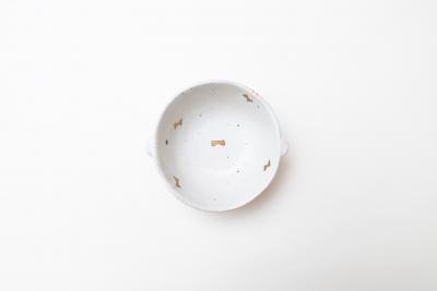 粉引金彩 耳付き CORONボウル リボン