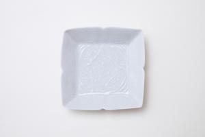 灰青釉 花七宝 角豆皿