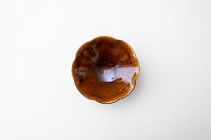 飴釉 輪花高台鉢 φ150