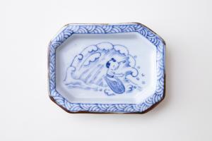 四角豆皿 波乗り