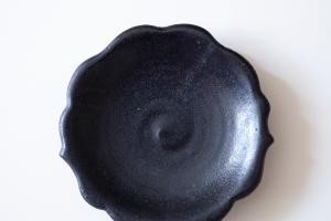 黒釉輪花盤 4寸