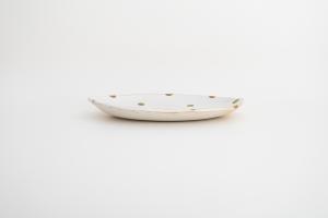 粉引金彩 耳付きオーバル皿(ドット)