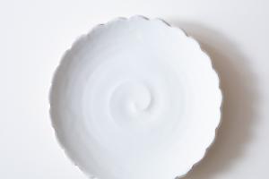 花皿大 フリル 粉引