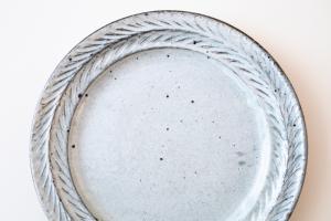 青灰 リーフリム皿 7寸