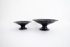 瑠璃釉 彫刻コンポート皿 Φ130