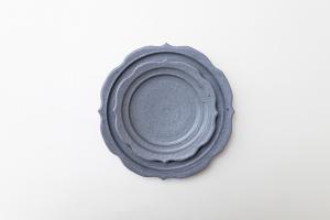 グレー釉 彫刻皿 5寸